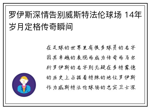 罗伊斯深情告别威斯特法伦球场 14年岁月定格传奇瞬间